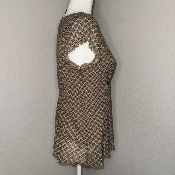 Y2K Axcess Liz Claiborne Blouse Top Women’s Large Brown Short Sleeve V-Neck - Picture 2 of 7